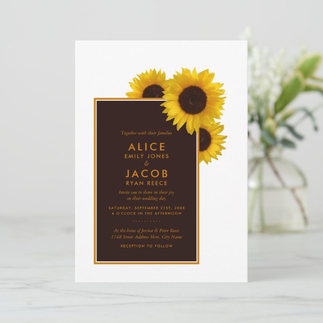 Rustic Country Sunflowers - Floral Wedding Invitation (Standing Front)
