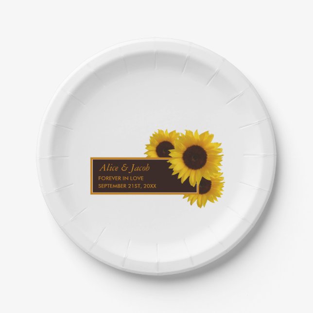 Rustic Country Sunflowers - Floral Wedding Paper Plate (Front)