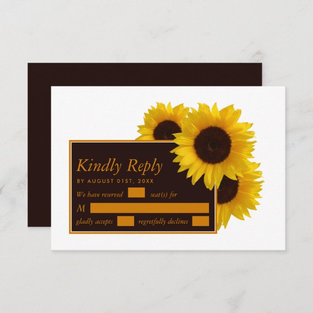 Rustic Country Sunflowers - Floral Wedding RSVP Card (Front/Back)
