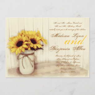 Rustic Country Sunflowers Mason Jar Wedding Invite