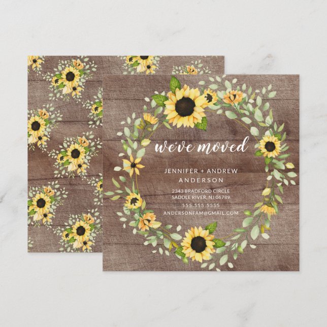 Rustic Country Sunflowers Moving Announcement (Front/Back)
