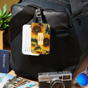 Rustic Country Sunflowers On Barnboard Print Luggage Tag