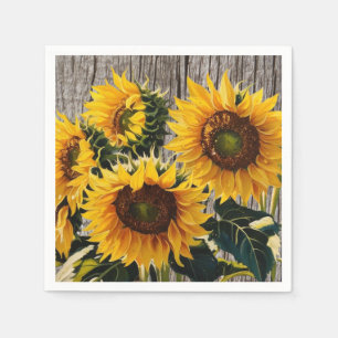 Rustic Country Sunflowers On Barnboard Print Napkin