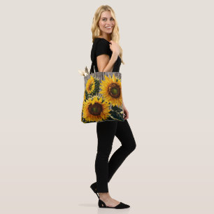 Rustic Country Sunflowers On Barnboard Print Tote Bag