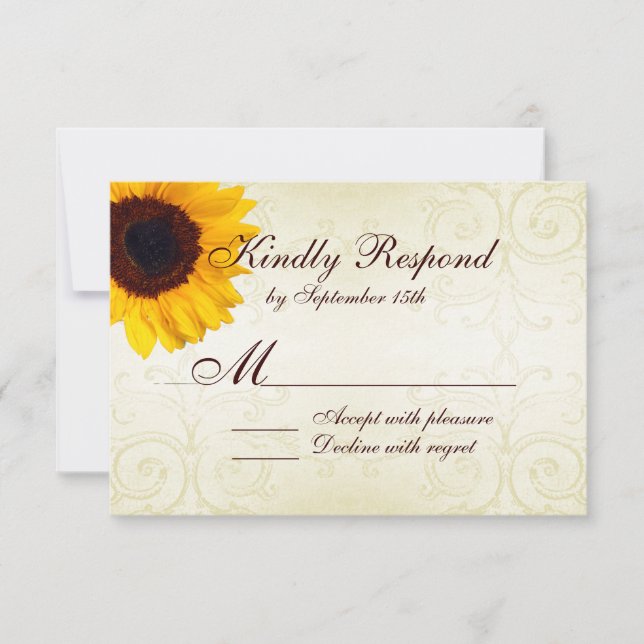 Rustic Country Sunflowers Swirls Wedding RSVP Card (Front)