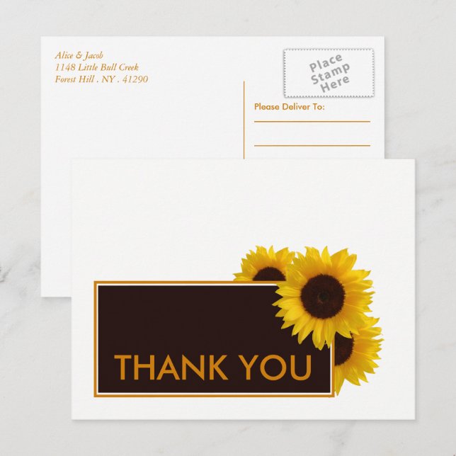 Rustic Country Sunflowers - Wedding Thank You Postcard (Front/Back)
