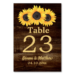 Rustic Country Sunflowers Wood Table Card