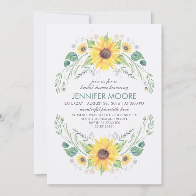 Rustic Country Sunflowers Wreath Bridal Shower Invitation (Front)