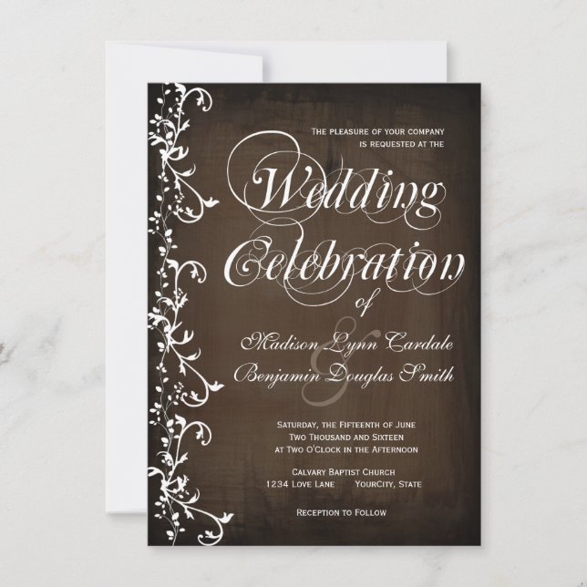 Rustic Country Swirls Brown Wedding Invitations (Front)