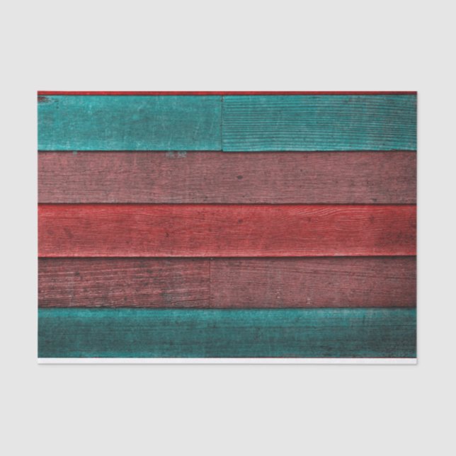 Rustic Country Teal Red Brown Wood Grain Texture Tissue Paper (Front)