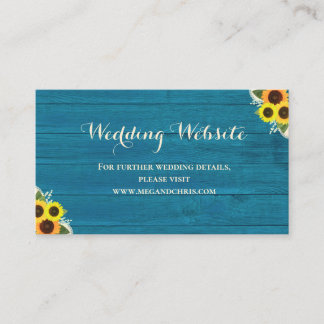Rustic Country Teal Sunflower Wedding Website Enclosure Card