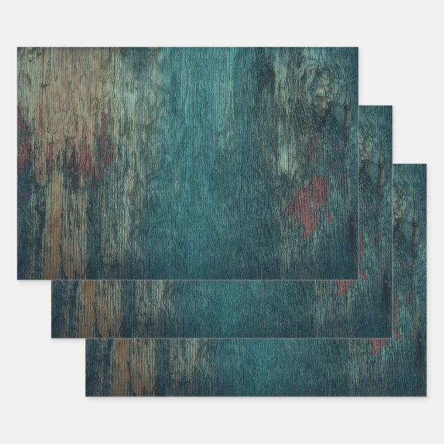 Rustic Country Teal Wood Grain Wrapping Paper Sheet (Set)