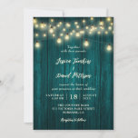 Rustic Country Teal Wood String Lights Wedding Invitation<br><div class="desc">Personalized rustic country teal wedding invitations featuring barn wood and string lights. Perfect card design for inviting your guests to your teal rustic country,  or barn wedding party. Matching items available.</div>