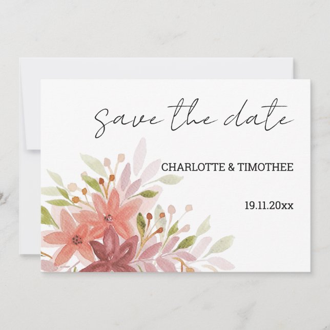 Rustic Country Terracotta Floral Art Save The Date (Front)