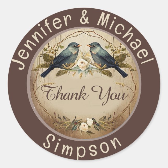 Rustic Country Thank You Classic Round Sticker (Front)