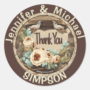 Rustic Country Thank You Classic Round Sticker