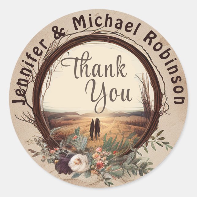 Rustic Country Thank You Classic Round Sticker (Front)