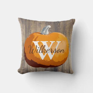 Rustic Country Thanksgiving Pumpkin Family Name Cushion