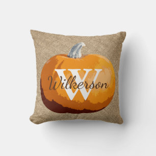 Rustic Country Thanksgiving Pumpkin Family Name Cushion