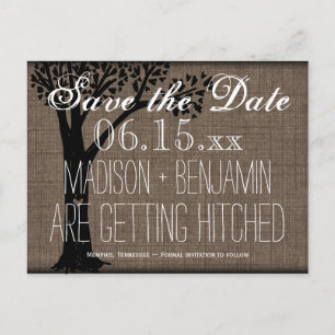 Rustic Country Tree Burlap Save the Date Postcards