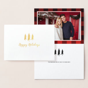 Rustic Country Tree Flannel Pattern Holiday Foil Card