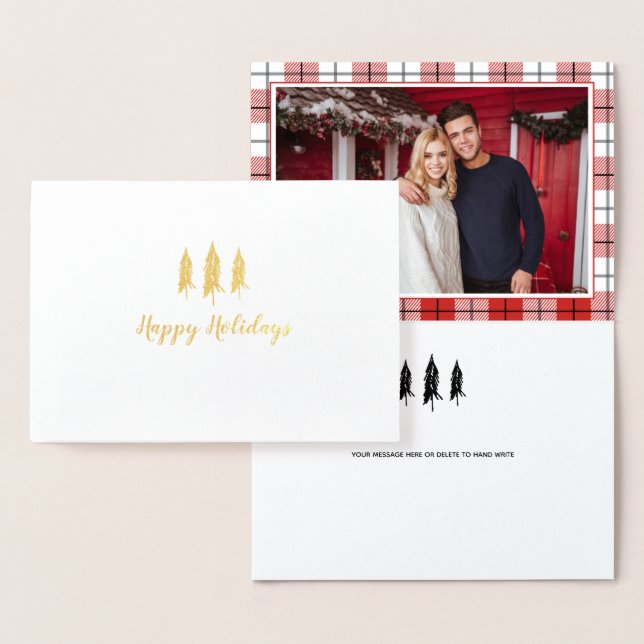 Rustic Country Tree Flannel Pattern Holiday Foil Card (Display)