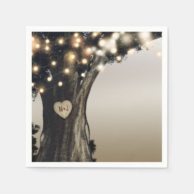 Rustic Country Tree & Lights Modern Barn Wedding Napkin (Front)