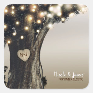 Rustic Country Tree & Lights Modern Barn Wedding Square Sticker