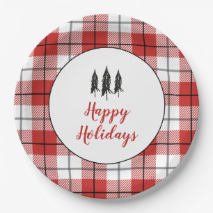Rustic Country Tree Red and White Flannel Pattern Paper Plate