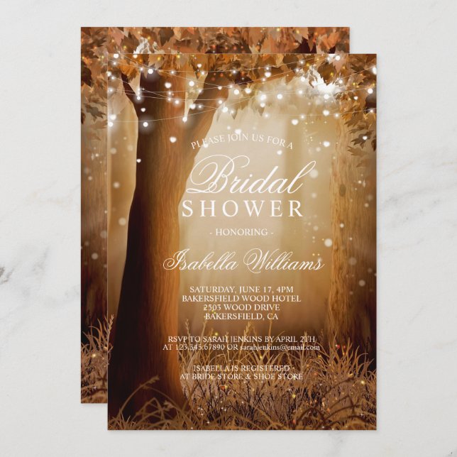 Rustic Country Tree String Lights Bridal Shower Invitation (Front/Back)
