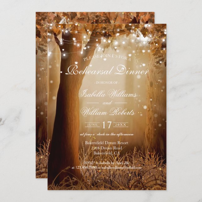 Rustic Country Tree String Lights Rehearsal Dinner Invitation (Front/Back)