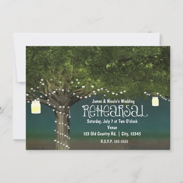 Rustic Country Tree String Lights Rehearsal Dinner Invitation (Front)
