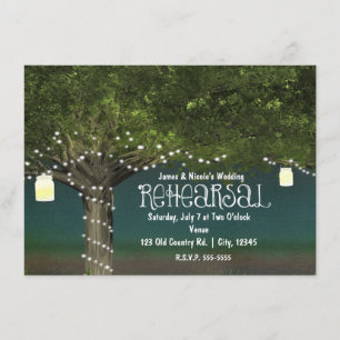 Rustic Country Tree String Lights Rehearsal Dinner Invitation