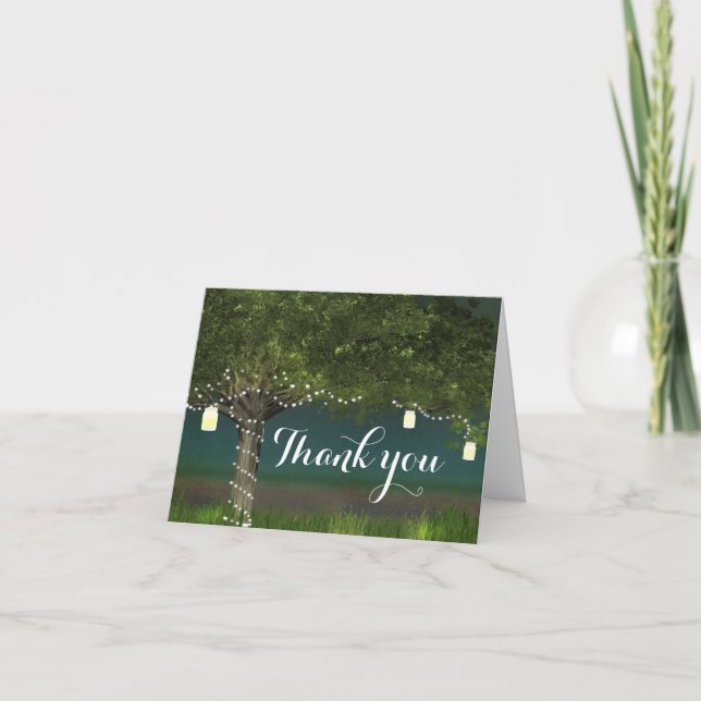 Rustic Country Tree & String Lights Wedding Card (Front)