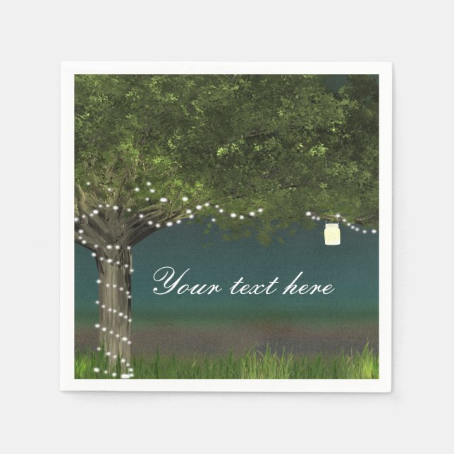 Rustic Country Tree String Lights Wedding Napkins (Front)