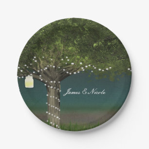 Rustic Country Tree & String Lights Wedding Plates