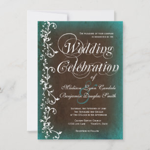 Rustic Country Turquoise Brown Wedding Invitations