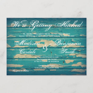 Rustic Country Turquoise Wood Wedding Invitations