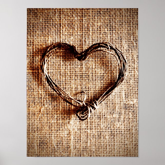 Rustic Country Twine Heart on Burlap Print (Front)
