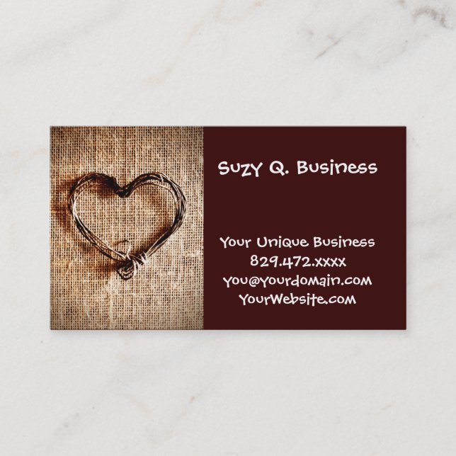 Rustic Country Twine Heart on Burlap Print Business Card (Front)