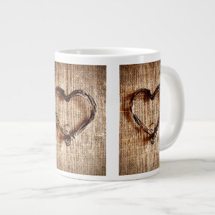 Rustic Country Twine Heart on Burlap Print Large Coffee Mug