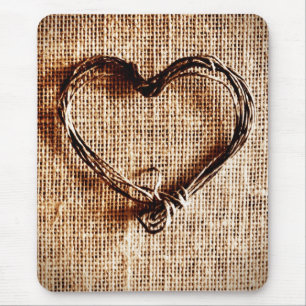 Rustic Country Twine Heart on Burlap Print Mouse Mat