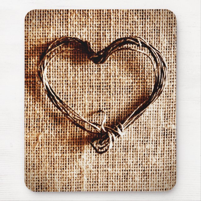 Rustic Country Twine Heart on Burlap Print Mouse Mat (Front)