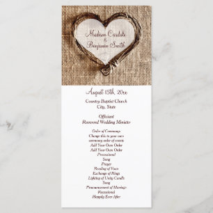 Rustic Country Twine Heart Wedding Programs Programme