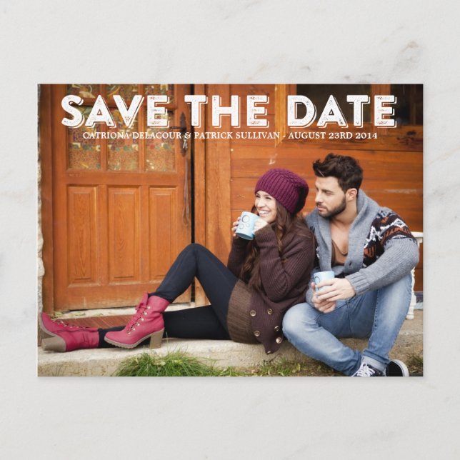 Rustic Country Typography Save the Date Postcard (Front)