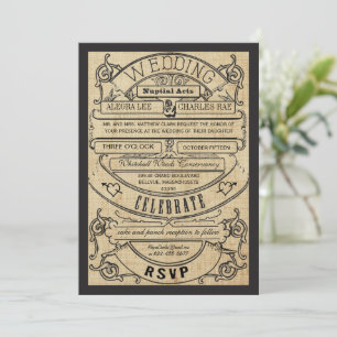 Rustic Country Typography Ticket Wedding Invite