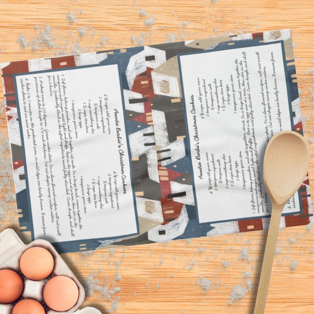 Rustic Country Village Winter Family Recipe Tea Towel (Creator Uploaded)