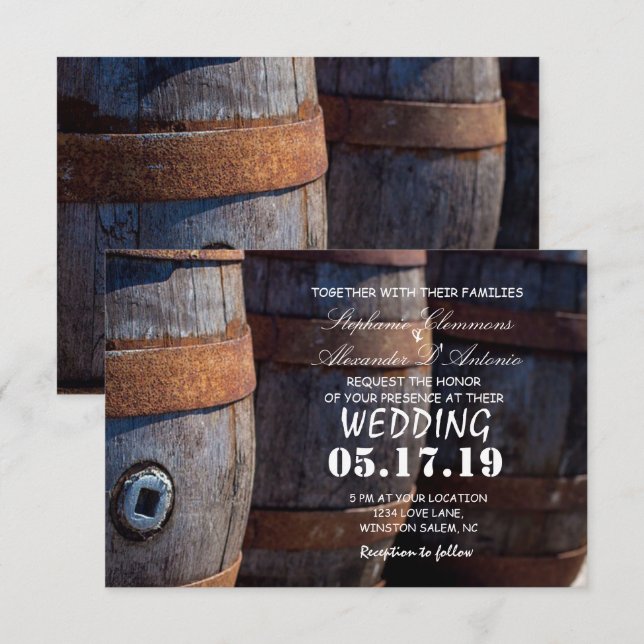 Rustic Country Vineyard Wine Barrel  Wedding Card (Front/Back)