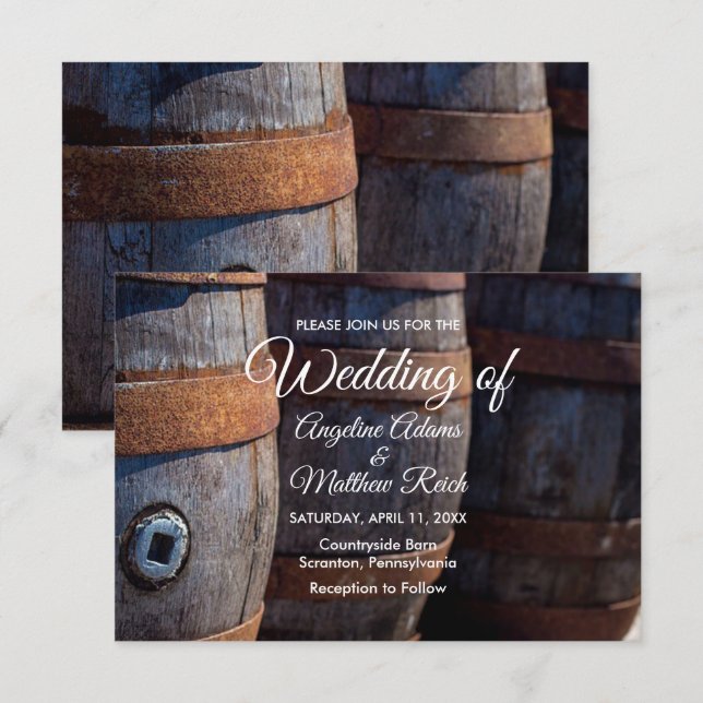 Rustic Country Vineyard Wine Barrel  Wedding Card (Front/Back)