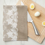 Rustic country vintage beige burlap and white lace tea towel<br><div class="desc">Rustic vintage traditional country farmhouse style kitchen towel on beige faux burlap featuring a beautiful white transparent lace with a floral pattern and borders.</div>